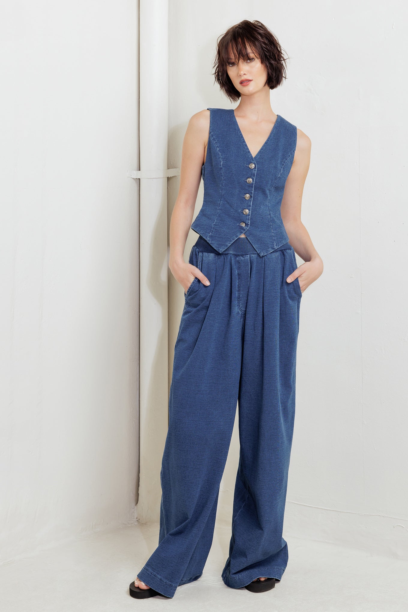 URBAN INDIGO FRENCH TERRY DENIM PANTS - By Baano