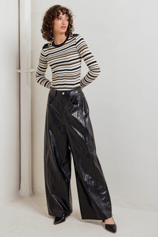 GLOSSY CITY STRIPES FAUX LEATHER PANTS - By Baano