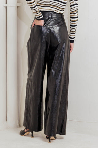 GLOSSY CITY STRIPES FAUX LEATHER PANTS - By Baano