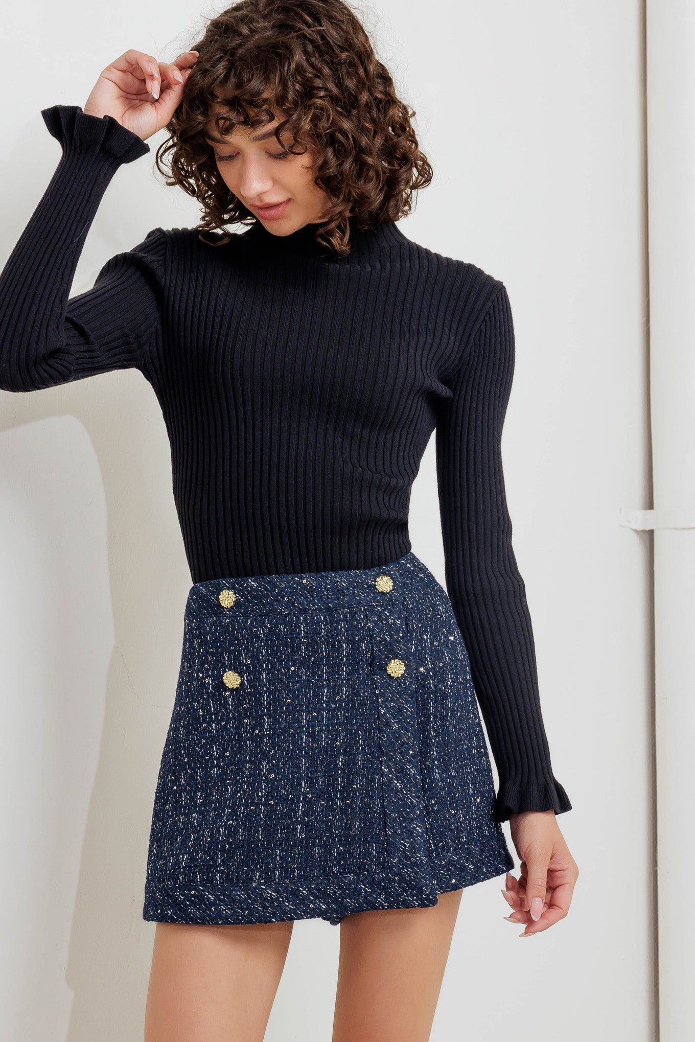 PARISIAN NAVY TWEED SKORT - By Baano