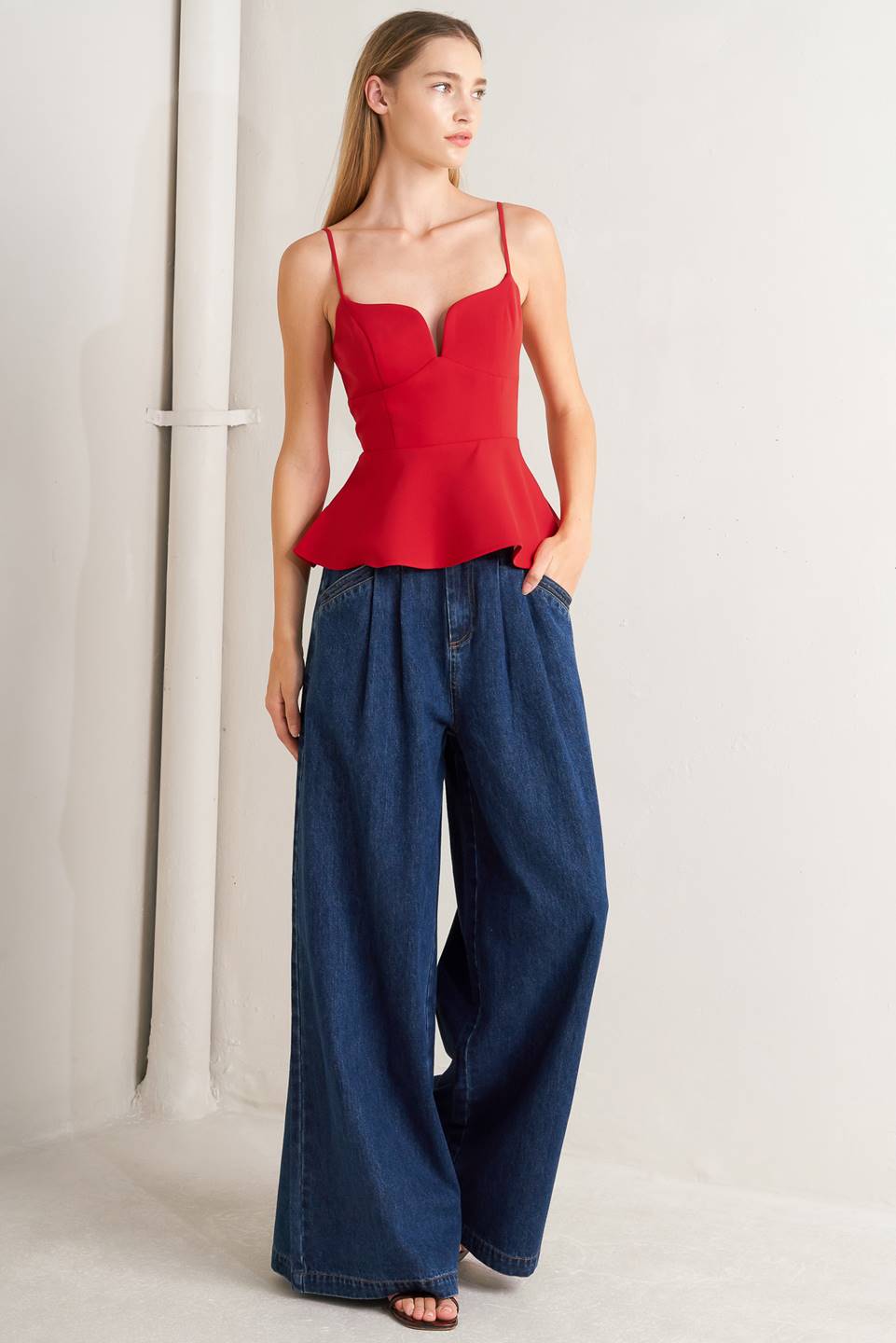 SHARP FEMININITY DENIM PANTS Flying Tomato