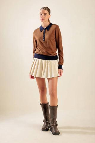 HIDDEN REFLECTIONS SWEATER POLO TOP - By Baano