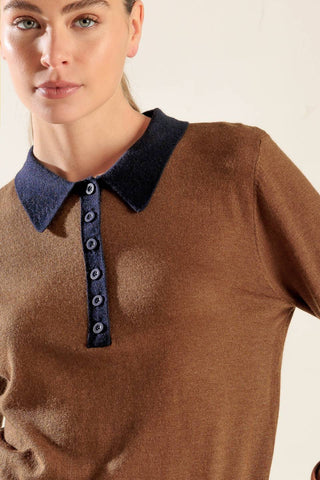 HIDDEN REFLECTIONS SWEATER POLO TOP - By Baano