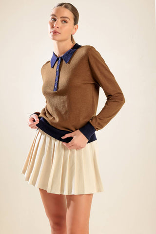 HIDDEN REFLECTIONS SWEATER POLO TOP - By Baano