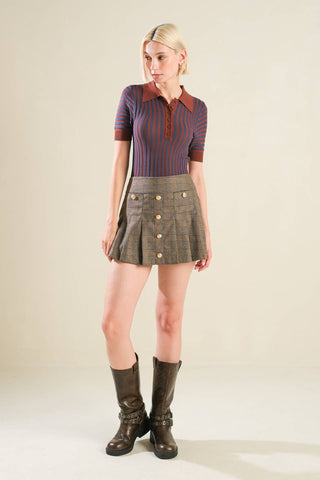BLISSFUL STROLLS SWEATER POLO TOP - By Baano