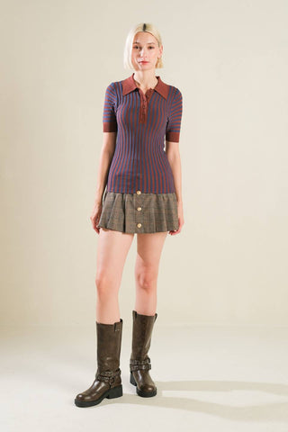 BLISSFUL STROLLS SWEATER POLO TOP - By Baano