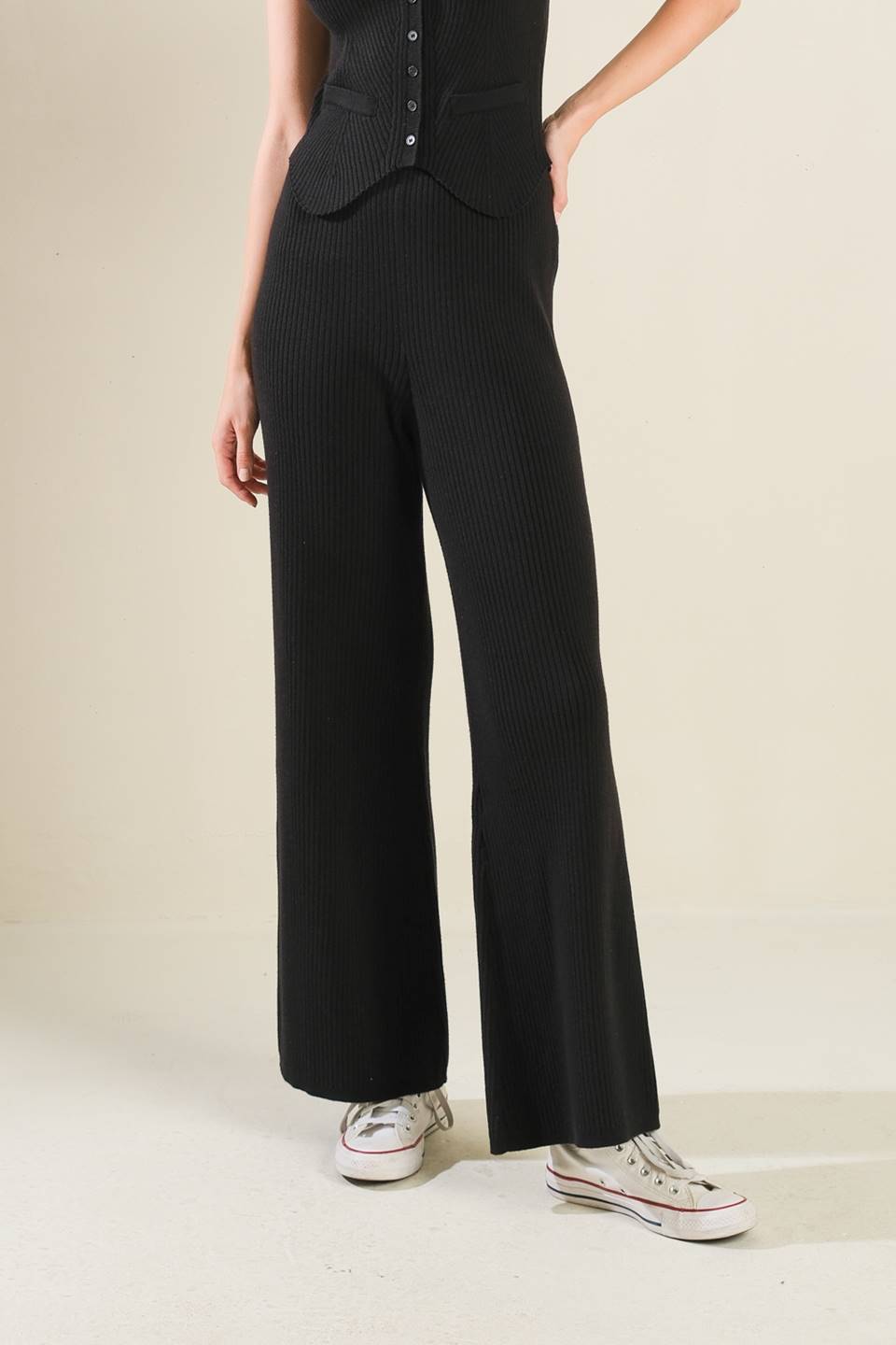 REGAL RISE BLACK KNIT PANTS - By Baano