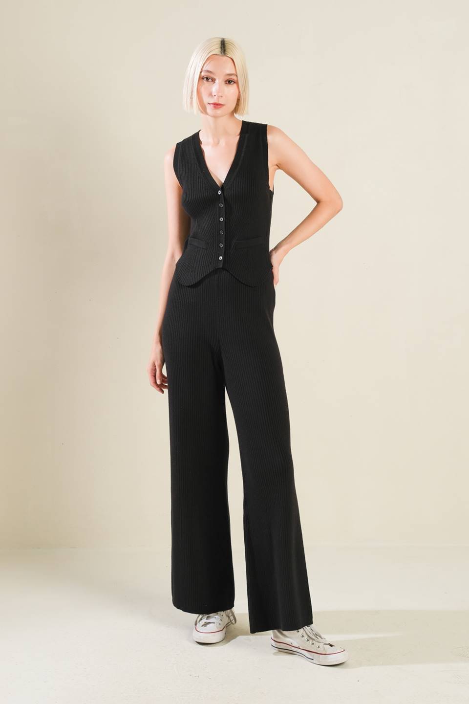 REGAL RISE BLACK KNIT PANTS - By Baano