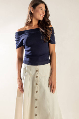 TIME FOR TEA OFF SHOULDER SWEATER TOP - By Baano