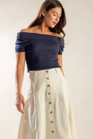 TIME FOR TEA OFF SHOULDER SWEATER TOP - By Baano