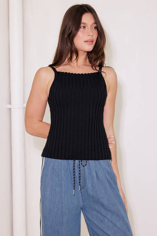BIT OF SUNSHINE BLACK SWEATER KNIT TANK TOP - By Baano