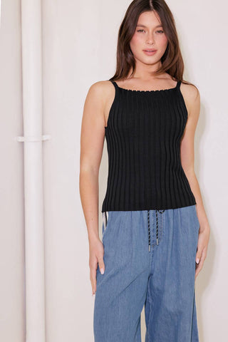 BIT OF SUNSHINE BLACK SWEATER KNIT TANK TOP - By Baano