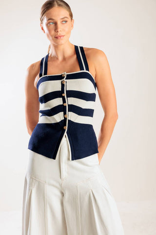 SHINE BRIGHT NAVY KNIT TOP - By Baano