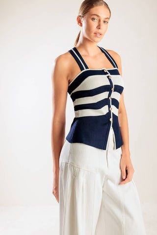 SHINE BRIGHT NAVY KNIT TOP - By Baano