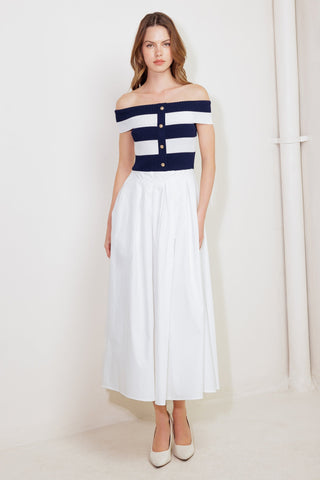 MODERN MUSE NAVY KNIT WOVEN MIDI DRESS - By Baano