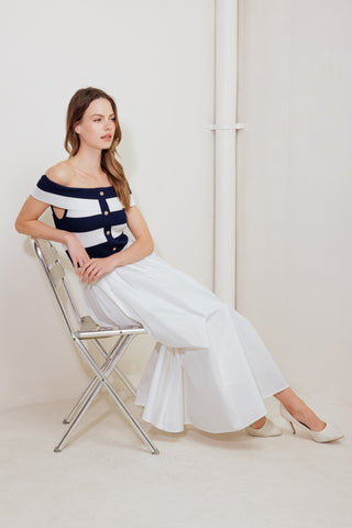 MODERN MUSE NAVY KNIT WOVEN MIDI DRESS - By Baano