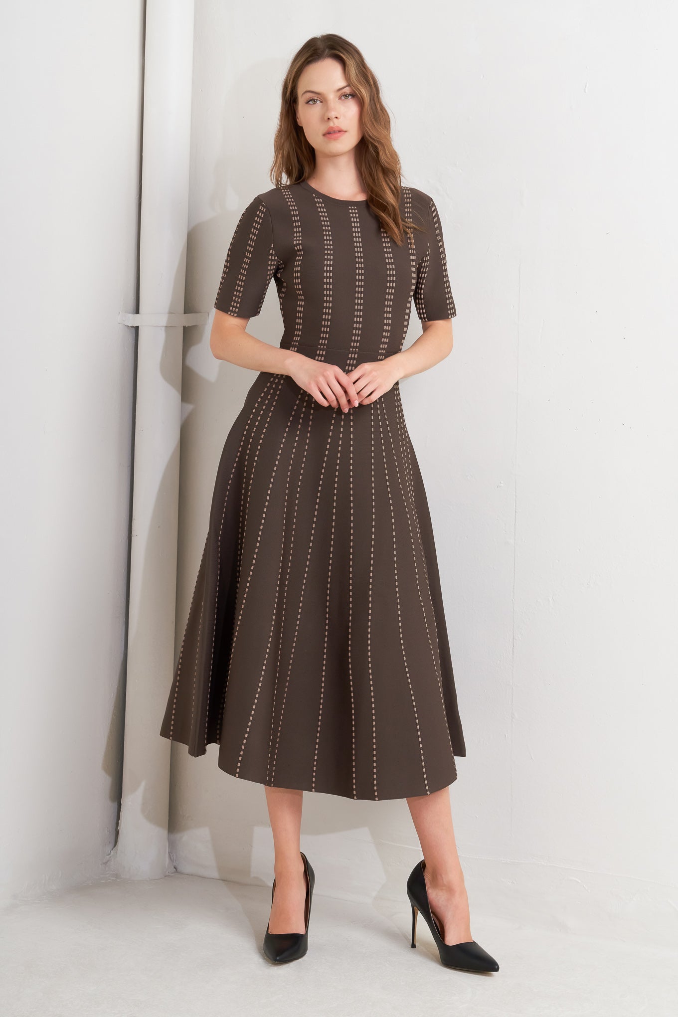 DOT DANCE SWEATER KNIT MIDI DRESS - By Baano