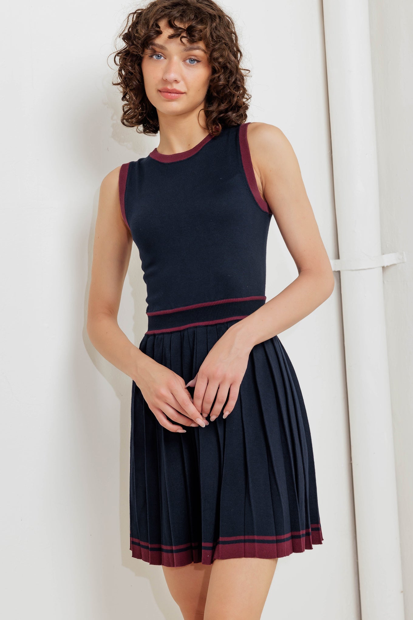 BERRY STRIPE SWEATER MINI DRESS - By Baano