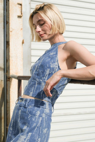 BREEZY ADORATION DENIM CROP TOP - By Baano