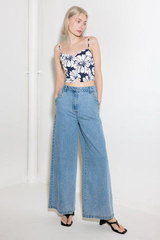 PLAIN OPTIMISM NAVY WOVEN CROP TOP - By Baano
