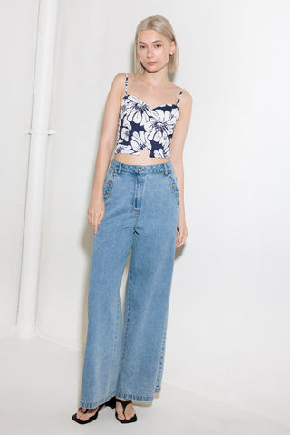 PLAIN OPTIMISM NAVY WOVEN CROP TOP - By Baano