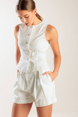 LOVE LETTERS WHITE WOVEN VEST - By Baano