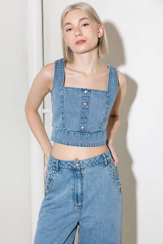 EVER SO SWEET LIGHT INDIGO DENIM TOP - By Baano