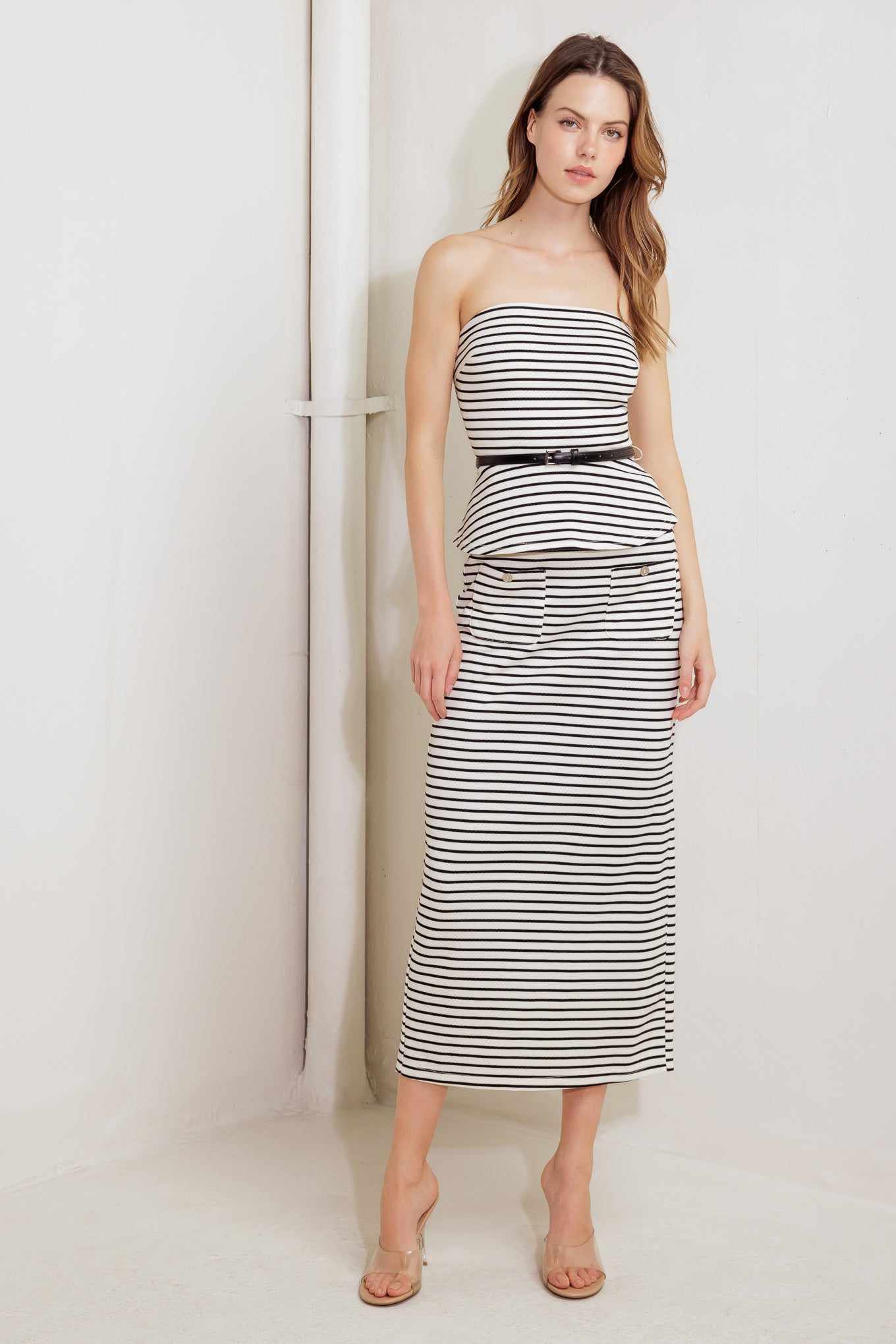 WINDING PATH STRIPED WOVEN TUBE TOP - By Baano