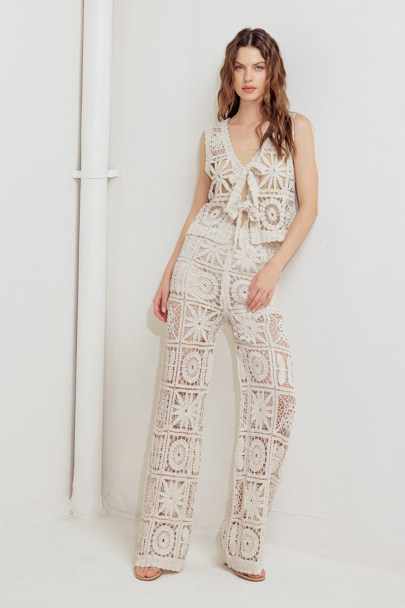 COASTAL BREEZE CROCHET VEST AND PANT SET - By Baano