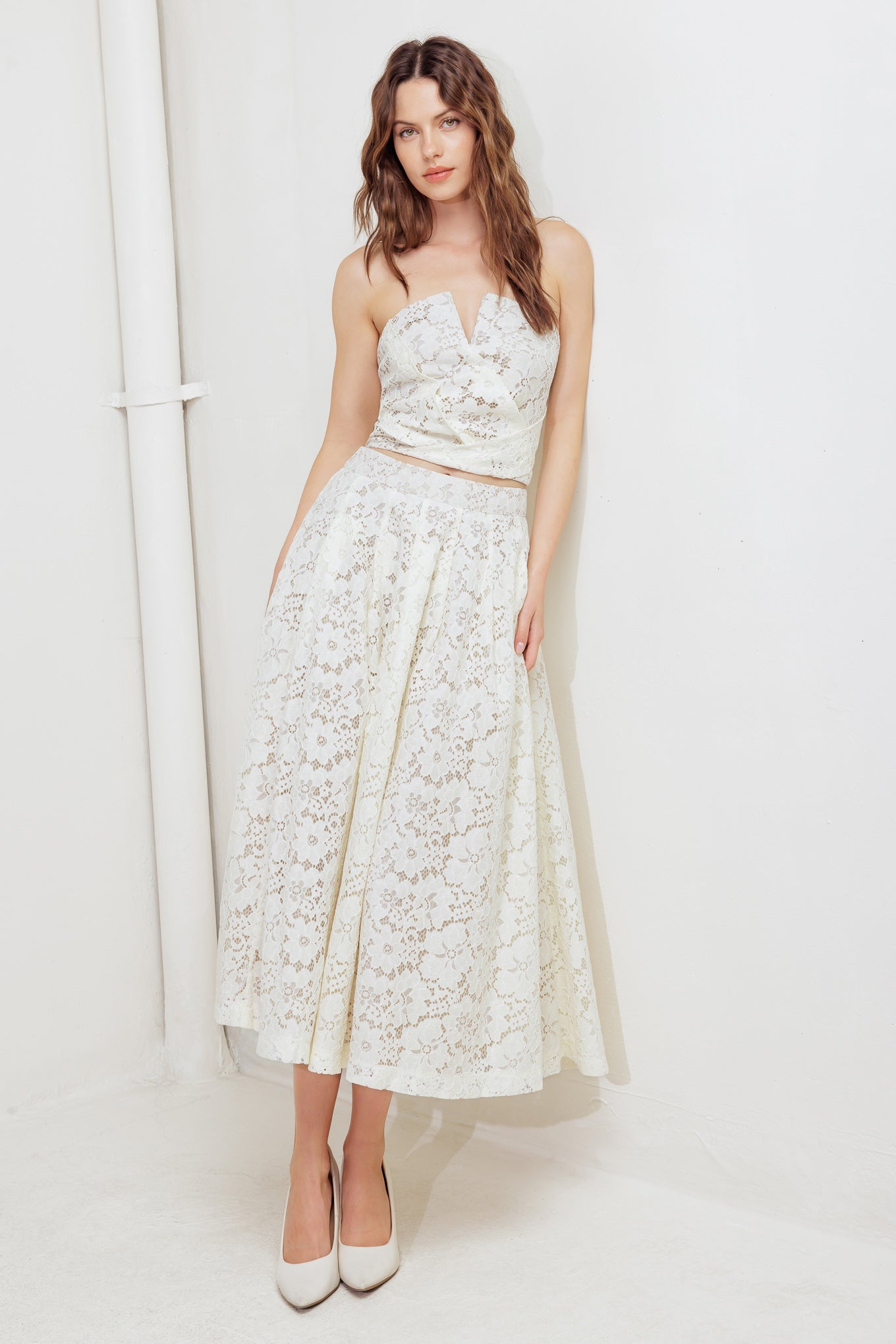 CHANTILLY FLAIR WOVEN LACE TUBE TOP - By Baano