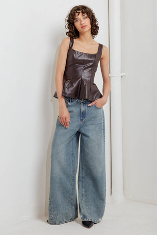 URBAN CHIC MINIMALISM FAUX LEATHER TOP - By Baano