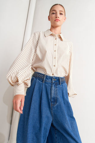PINSTRIPE CHIC WOVEN TOP - By Baano