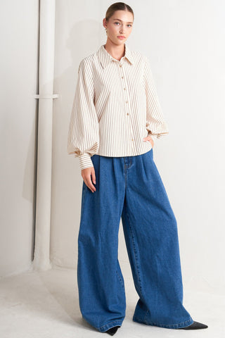 PINSTRIPE CHIC WOVEN TOP - By Baano