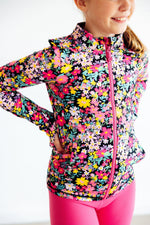 Flexible Floral Full-Zip Ruffle Active Jacket
