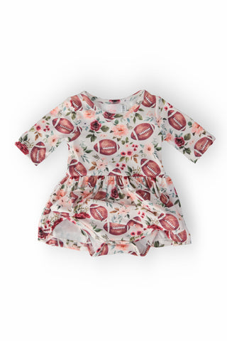 Footballs & Flowers 3/4 Sleeve Twirl Bodysuit - By Baano