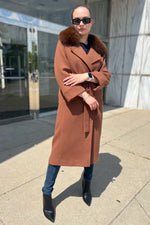 Genuine Polar Fox Tailored Cashmere Wool Coat