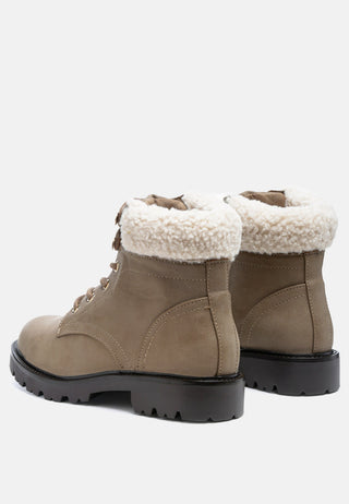 Fur Collared Biker Boots In Taupe