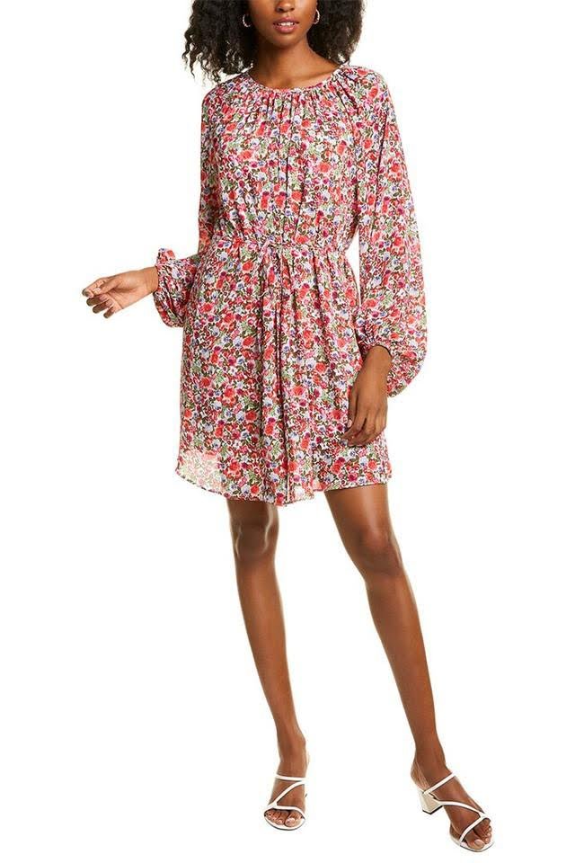 Maggy London Crew Neck Long Sleeve Gathered Elastic Cuff’s Tie Waist Floral Print Fit and Flare Crepe Dress - Glamourous Grace