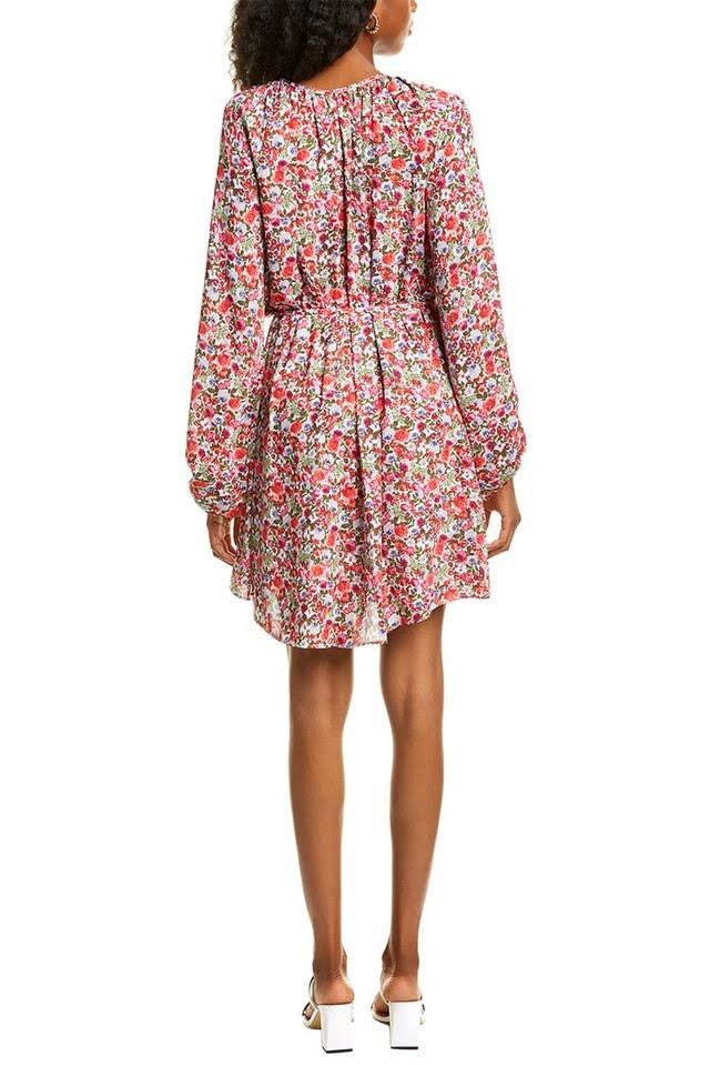 Maggy London Crew Neck Long Sleeve Gathered Elastic Cuff’s Tie Waist Floral Print Fit and Flare Crepe Dress - Glamourous Grace