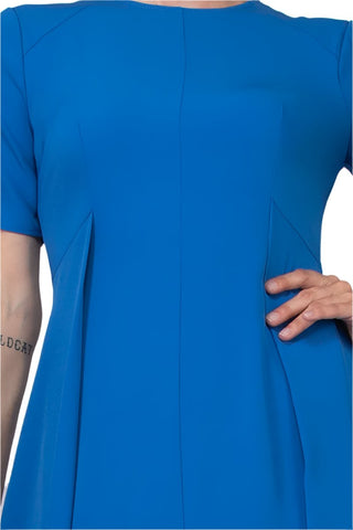 Maggy London Crew Neck Short Sleeve Pleated Solid Zipper Back Scuba Dress - Glamourous Grace