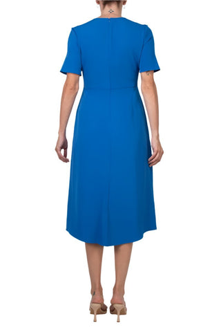 Maggy London Crew Neck Short Sleeve Pleated Solid Zipper Back Scuba Dress - Glamourous Grace