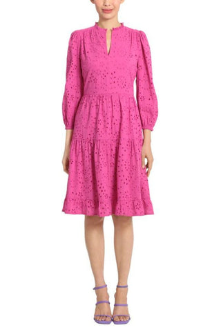 Maggy London Mini Ruffle Mock Neck Eyelet Dress - Glamourous Grace
