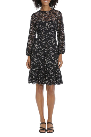 Maggy London Floral Lace Long Sleeve Fit & Flare Dress - Glamourous Grace