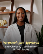 Dermatologist endorsing Superactive Serum as clinically certified for all skin types, emphasizing safety and effectiveness of the Vitamin C formula.