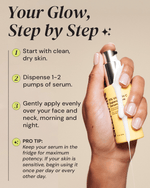 Step-by-step usage guide for Superactive Serum: apply 1–2 pumps on clean skin, morning and night, with a pro tip for sensitive skin users.