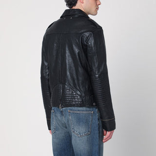Black Leather Jacket With A Glossy Effect - By Baano