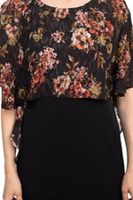 Glamour Nights Scoop Neck Floral Print Cape Short Sleeve ITY Dress - Glamourous Grace