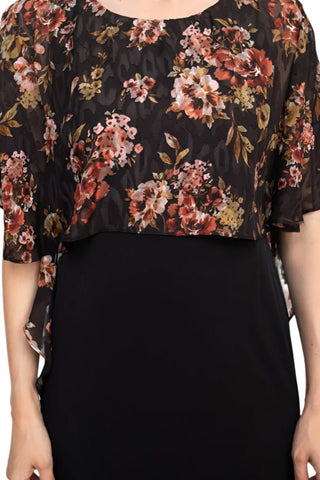 Glamour Nights Scoop Neck Floral Print Cape Short Sleeve ITY Dress - Glamourous Grace