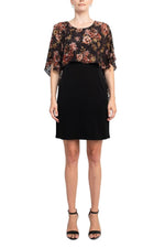 Glamour Nights Scoop Neck Floral Print Cape Short Sleeve ITY Dress - Glamourous Grace
