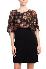 Glamour Nights Scoop Neck Floral Print Cape Short Sleeve ITY Dress - Glamourous Grace